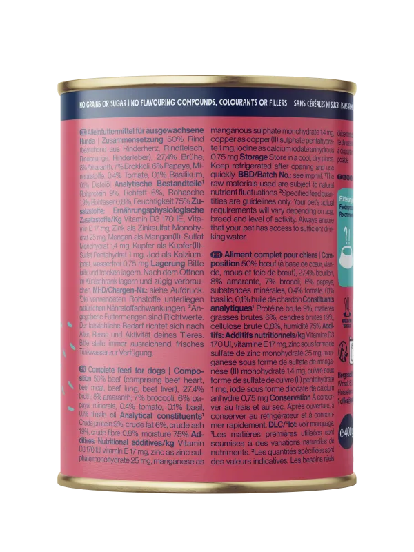 Pets Deli Classic Rind, Brokkoli, Papaya, Amaranth, Basilikum 400g